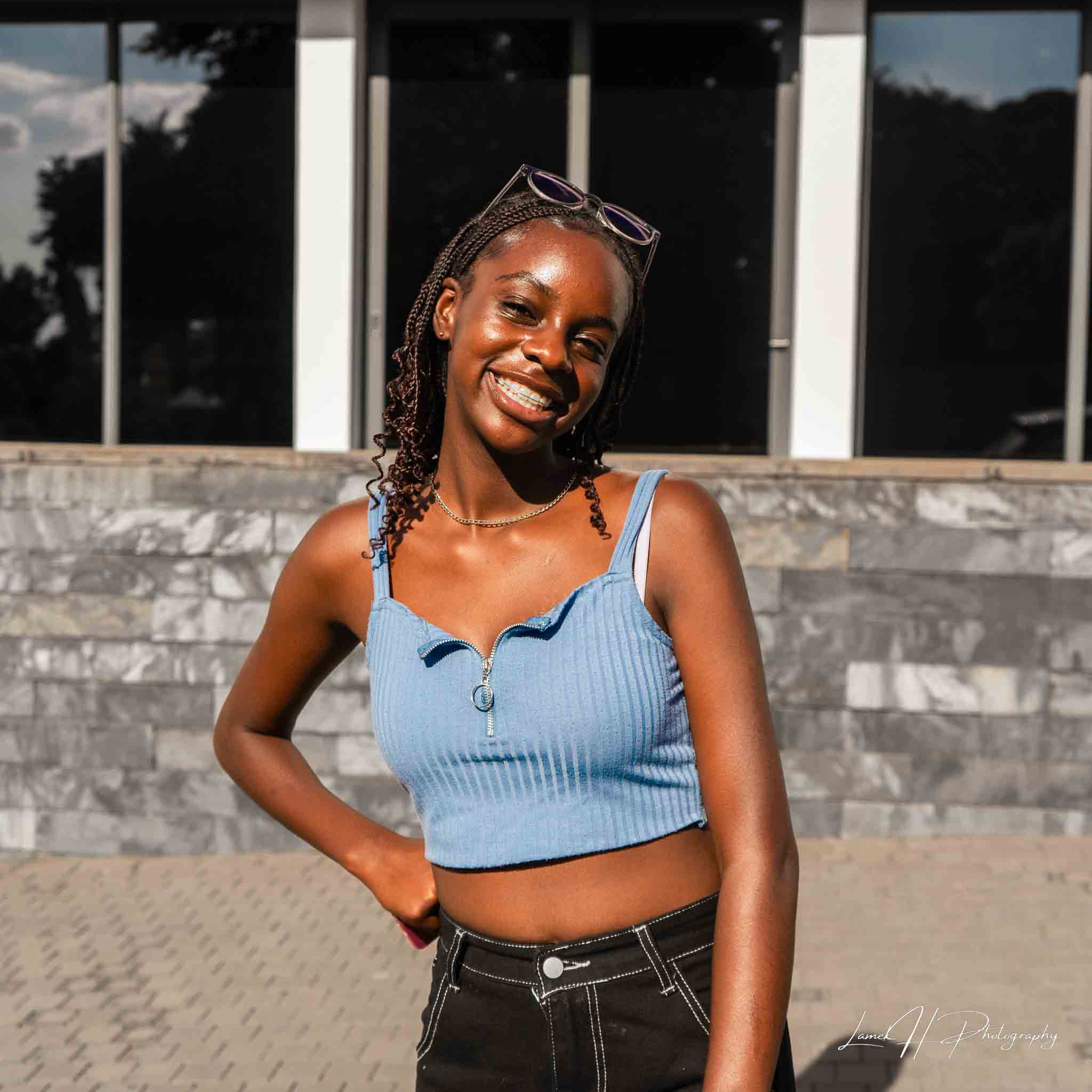 Professional model posing in stylish urban streetwear