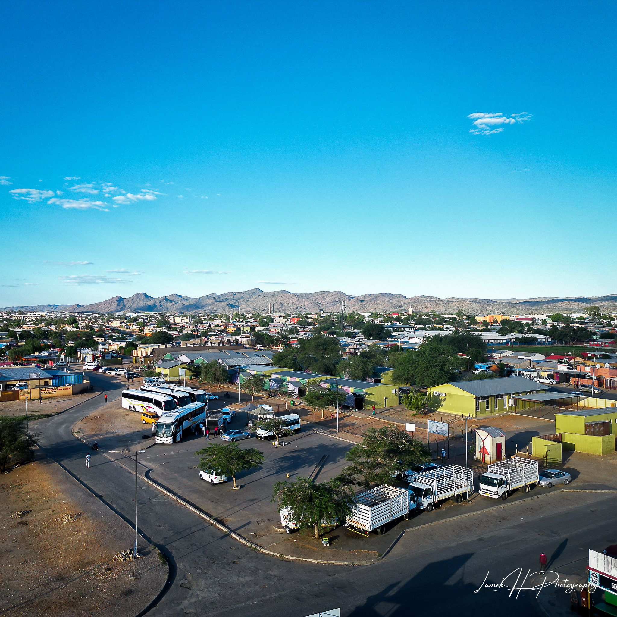 Stunning aerial view of a canyon in Namibia with layered rock formations